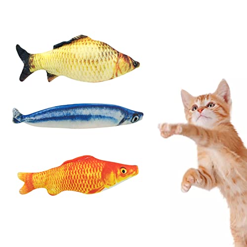 Andiker Katzenspielzeug, 3 Stück, interaktives Katzenspielzeug aus Plüsch, Simulation Fisch Katzenspielzeug, Spielzeug zum Kauen für Katzen, niedliches Spielzeug von Andiker