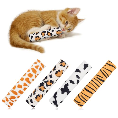 Andiker Katzenspielzeug, Katzenkissen, 4 Stück Plüsch-Katzenminze-Spielzeug für Katzen mit Tiermustern für Indoor-Katzen, 25 cm, interaktives Katzenspielzeug mit Knistergeräusch zum Jagen, Kauen, Andiker Katzenspielzeug, Katzenkissen, 4 Stück Plüsch-Katzenminze-Spielzeug für Katzen mit Tiermustern für Indoor-Katzen, 25 cm, interaktives Katzenspielzeug mit Knistergeräusch zum Jagen, Kauen, von Andiker