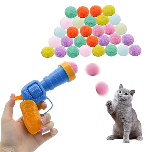 Andiker Katzenspielzeug-Bälle-Set, 30 Plüsch-Katzen-Bälle und ein Kunststoff-Katzenspielzeug zum Fangen und Apportieren, interaktives Katzenspielzeug mit bunten Katzenbällen für Katzen im Innenbereich von Andiker