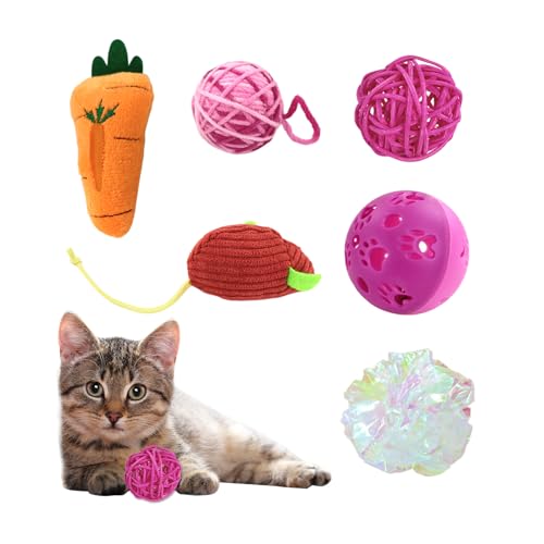 Andiker Katzenspielzeug-Set, Katzenspielzeug-Set mit Knisterbällen, Haustierglockenbällen, Haustier-Maus-Spielzeug und Rattan-Ball, stimuliert die Jagd und Jagdinstinkte, interaktives Katzenspielzeug von Andiker