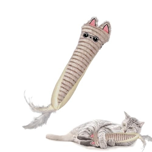 Andiker Katzenspielzeug für Hauskatzen, 26 cm, Plüsch-Katzenminze-Spielzeug mit Knisterpapier innen, flauschiges, interaktives Katzenspielzeug mit Feder und 2 Sisal-Kratzern zum Beißen, Kauen (grau) Andiker Katzenspielzeug für Hauskatzen, 26 cm, Plüsch-Katzenminze-Spielzeug mit Knisterpapier innen, flauschiges, interaktives Katzenspielzeug mit Feder und 2 Sisal-Kratzern zum Beißen, Kauen (grau) von Andiker