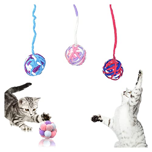 Andiker Katzenspielzeugbälle, 4 Stück Push-Cat-Bälle, 1 mit Glöckchen innen, 3 Katzen-Garnbälle mit interaktivem Katzenspielzeug für Indoor-Katzen, verschiedene Farben für Katzen, Geschenk und Kätzchenliebhaber (4) von Andiker