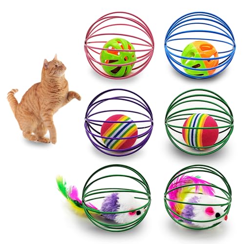 Andiker Katzenspielzeugball, interaktives Katzenspielzeug für Katzen, Käfigmaus und Ball für Katzen zum Jagen und Greifen, 6 Stück von Andiker
