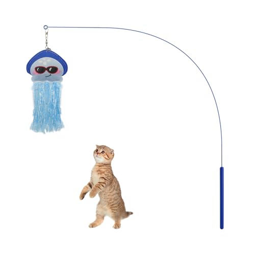 Andiker Katzenstab-Spielzeug, 89,9 cm, flexibler Katzenstab, lebendige Quallen, Katzenstab-Ersatz mit Glocke, stabiles interaktives Katzenspielzeug für Indoor-Katzen, die jagen, springen, unterhaltsam von Andiker