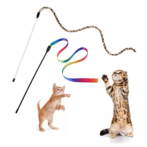 Andiker Katzenstab-Teaser-Spielzeug, 2 Stück, Kunststoff, Regenbogen-Katzen, Trainingsgerät für Katzen, Geschenke und Kätzchenliebhaber (2 Stück) von Andiker