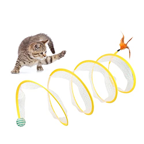 Andiker Katzentunnel, S-Form Zusammenklappbares Haustier Interaktives Spielspielzeug mit Feder Sisalball, Katzenschlauchtunnel für Kätzchen Kleintiere (Ball) von Andiker