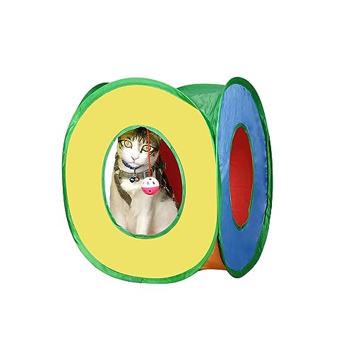 Andiker Katzentunnel, buntes, faltbares, quadratisches, buntes Katzen-Pop-Up-Zelt passt zu den meisten Katzenröhren, Polyester-Katzenzelt mit einem Glockenball, 3 Löcher, Katzenröhren für von Andiker
