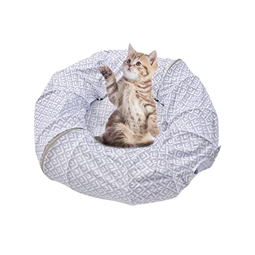 Andiker Katzentunnel für Indoor-Katzen mit Matte, 2-in-1 zusammenklappbar und Reißverschluss, abnehmbares, leicht zu waschen und zu reinigen für alle Jahreszeiten (blau, rund) von Andiker