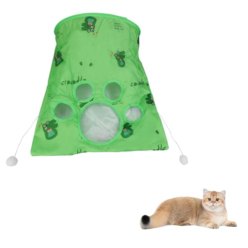 Andiker Katzentunnelbeutel für Indoor-Katzen, 33 x 43 x 30 cm, faltbare Katzen-Crinkle-Tasche mit 3 weißen Plüschbällen und 1 Maus, 5 Löcher, für Kätzchen zum Verstecken und Fangen, 3 Schichten von Andiker