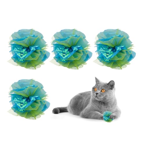 Andiker Knister-Katzenball-Spielzeug, 4 Stück, Bonbonfarben, interaktives Katzenspielzeug für Indoor-Katzen, geeignet für Party-Dekoration, glänzende Folie, Katzenanreicherungsspielzeug für Kätzchen, von Andiker