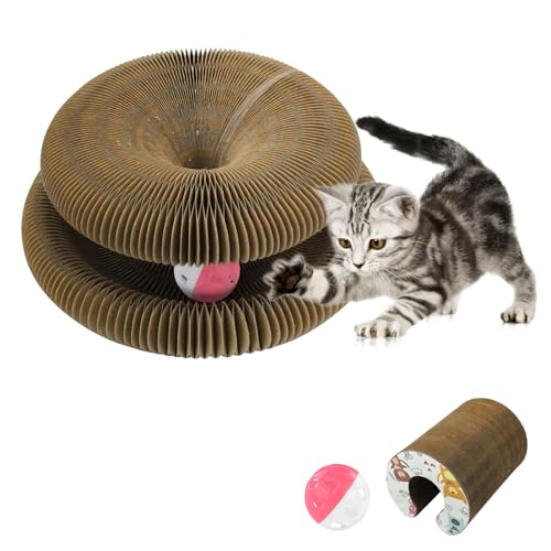 Andiker Magic Organ Katzenkratzbrett, Wellpapier Katzenkratzer mit Jingy-Ball zum Spielen Kratzen Pfoten Faltbare Schleifen Katzenspielzeug für Indoor-Katzen (Tier) von Andiker