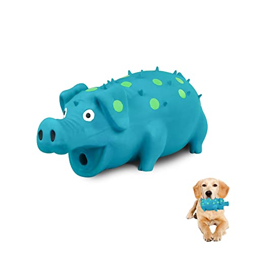 Andiker Naturlatex Hund Quietschspielzeug, Schweineförmiges Hundekauspielzeug für die Zahnreinigung, Mini Welpen Kauspielzeug für kleine Hunde (L, blau) von Andiker