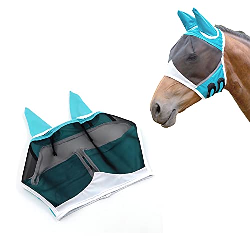 Andiker Pferde Fliegenmaske mit Ohren Weich Lycra Pferdefliegenmaske atmungsaktiv UV-Schutz (Grün) (L) von Andiker
