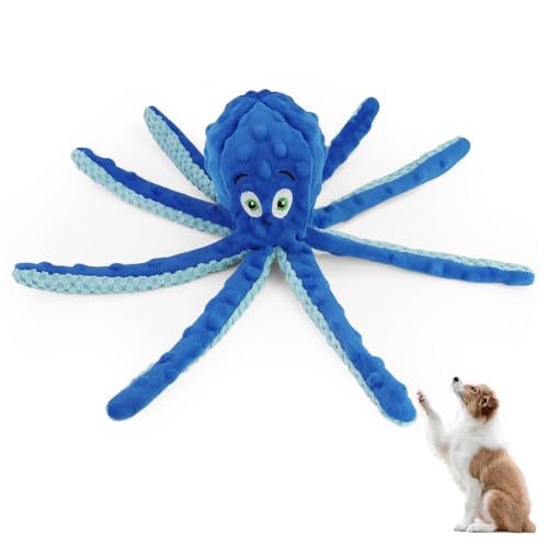 Andiker Quietschendes Hundespielzeug, 30 cm, niedliches Oktopus-Form, Plüsch-Hundespielzeug, weiches Kauspielzeug zum Kauen und Beißen, interaktives Hundespielzeug mit einem 6,1 cm Quietscher und von Andiker