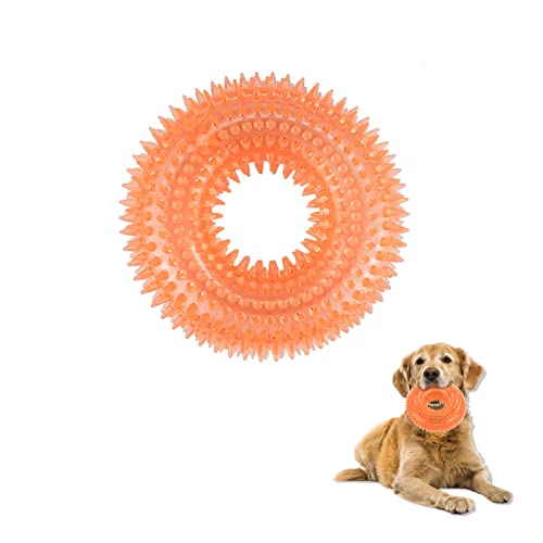 Andiker Quietschendes Hundespielzeug, TPR, kaubares Hundespielzeug für Zähne, Schleifen und Reinigung, geeignet für alle Hundegrößen, Welpengeschenke und Hundeliebhaber (kleines Orange) von Andiker