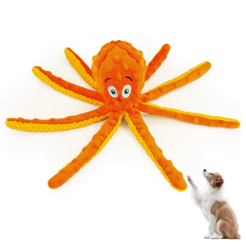Andiker Quietschendes Hundespielzeug für Hunde, 30 cm, niedliches Oktopus-Form, Plüsch-Hundespielzeug, weiches Kauspielzeug zum Kauen und Beißen, interaktives Hundespielzeug mit einem 6,1 cm von Andiker