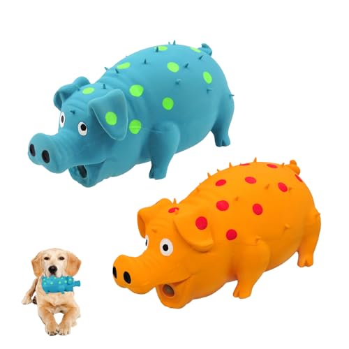 Andiker Quietschspielzeug für Hunde, 20,3 cm, Latex-Kauspielzeug mit Oink-Sound, Grunzendes Schwein, Hundespielzeug für Zahnbeißen, Jagd, um langweilige Zeit zu töten (Blau, Orange) von Andiker
