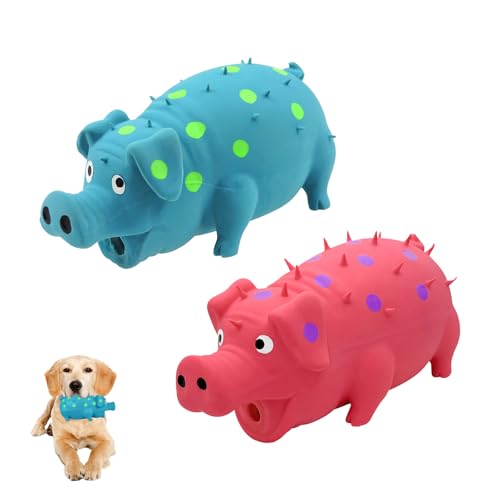 Andiker Quietschspielzeug für Hunde, 20,3 cm, Latex-Kauspielzeug mit Oink-Sound, Grunzendes Schwein, Hundespielzeug für Zahnbeißen, Jagd, um langweilige Zeit zu töten (Blau, Rosa) von Andiker