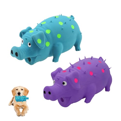Andiker Quietschspielzeug für Hunde, 20,3 cm, Latex-Kauspielzeug mit Oink-Sound, Grunzendes Schwein, Hundespielzeug für Zahnbeißen, Jagd, um langweilige Zeit zu töten (Blau, Violett) von Andiker