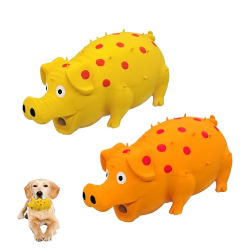 Andiker Quietschspielzeug für Hunde, 20,3 cm, Latex-Kauspielzeug mit Oink-Sound, Grunzendes Schwein, Hundespielzeug für Zahnbeißen, Jagd, um langweilige Zeit zu töten (Orange, Gelb) von Andiker