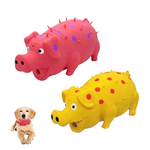 Andiker Quietschspielzeug für Hunde, 20,3 cm, Latex-Kauspielzeug mit Oink-Sound, Grunzendes Schwein, Hundespielzeug für Zahnbeißen, Jagd, um langweilige Zeit zu töten (Rosa, Gelb) von Andiker