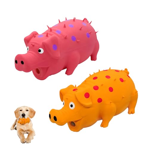 Andiker Quietschspielzeug für Hunde, 20,3 cm, Latex-Kauspielzeug mit Oink-Sound, Grunzendes Schwein, Hundespielzeug für Zahnbeißen, Jagd, um langweilige Zeit zu töten (Rosa, Orange) von Andiker