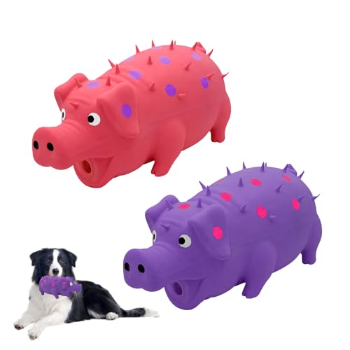Andiker Quietschspielzeug für Hunde, 20,3 cm, Latex-Kauspielzeug mit Oink-Sound, Grunzendes Schwein, Hundespielzeug für Zahnbeißen, Jagd, um langweilige Zeit zu töten (Rosa, Violett) von Andiker