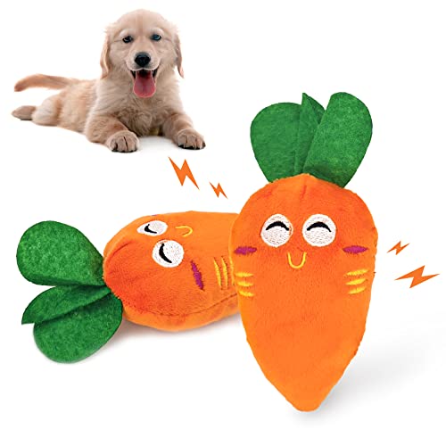 Andiker 2 Stück Hund Quietschspielzeug Hund Karotte Haustier Lustiges Quietschspielzeug Hund Plüsch Spielzeug für Kleine Mittlere Große Hunde und Katzen (2 Stück) von Andiker