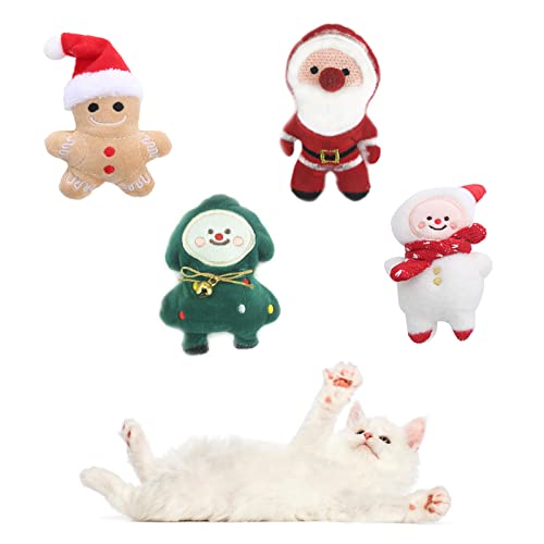 Andiker Spielzeug mit Katzenminze, 4 Stück süßes Weihnachtsplüsch-Katzenspielzeug Katzenminze-Kissen | Katzenspielzeug Beschäftigung Kauspielzeug (Weihnachtsausgabe) von Andiker