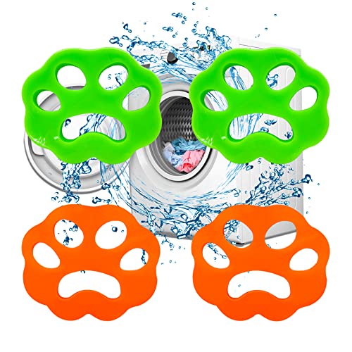 Andiker Waschmaschine für Haustiere, 4 Epilierer für Haustiere in Katzenkrallenform, Silikonwaschmaschine für Haustiere (Grün + Orange) von Andiker