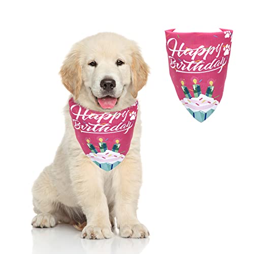 Andiker Welpe Geburtstag Bandana, schöne Happy Birthday Hund Schal, Verstellbarer Hund Schal, geeignet für kleine und mittlere Hunde (Rosa) von Andiker
