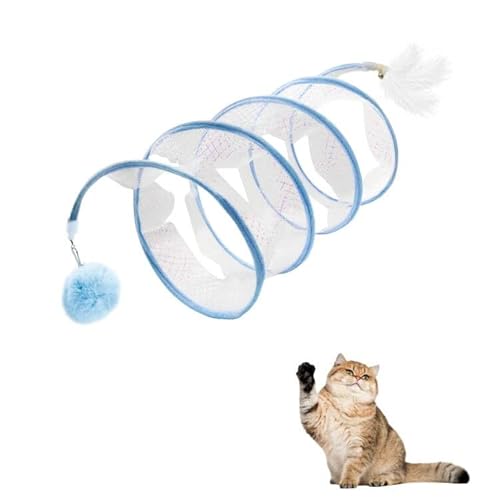 Andiker gefaltetes Katzentunnel-Frühlingsspielzeug, 8inch Spiral Katzentunnel-Spielzeug mit Feder&Ball&Bell 3 in 1 gefalteten Katzenröhren Interaktives Katzenspielzeug für Katzen (Blau, S) von Andiker