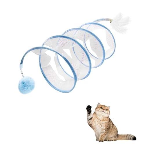 Andiker gefaltetes Katzentunnel-Frühlingsspielzeug, 8inch Spiral Katzentunnel-Spielzeug mit Feder&Ball&Bell 3 in 1 gefalteten Katzenröhren Interaktives Katzenspielzeug für Katzen (Blau, S) von Andiker