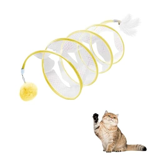 Andiker gefaltetes Katzentunnel-Frühlingsspielzeug, 8inch Spiral Katzentunnel-Spielzeug mit Feder&Ball&Bell 3 in 1 gefalteten Katzenröhren Interaktives Katzenspielzeug für Katzen (Gelb, S) von Andiker