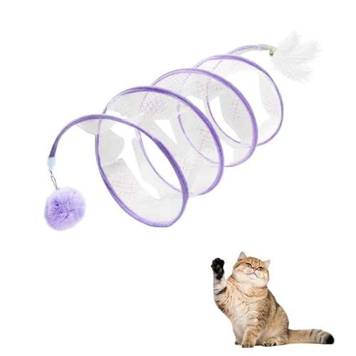 Andiker gefaltetes Katzentunnel-Frühlingsspielzeug, 8inch Spiral Katzentunnel-Spielzeug mit Feder&Ball&Bell 3 in 1 gefalteten Katzenröhren Interaktives Katzenspielzeug für Katzen (Lila, S) von Andiker
