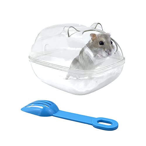 Hamster Sand Badezimmer, 2 Stück Kunststoff transparente Hamster Sand Badewanne für kleine Haustiere mit Schaufel für Meerschweinchen, Rennmices (S) von Andiker