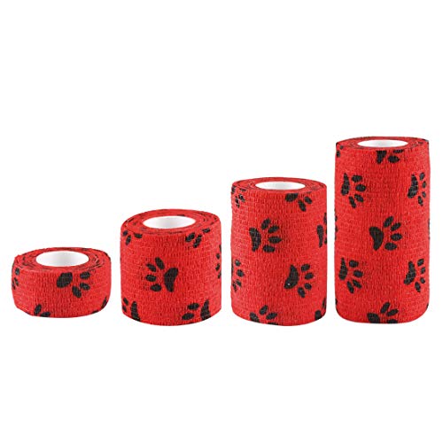 Andux Zone Selbstklebende Bandage 4 Rollen Cohesive Wrap-Verband ZZTXBD-04 (Rote Schwarze Hundeklaue) von Andux