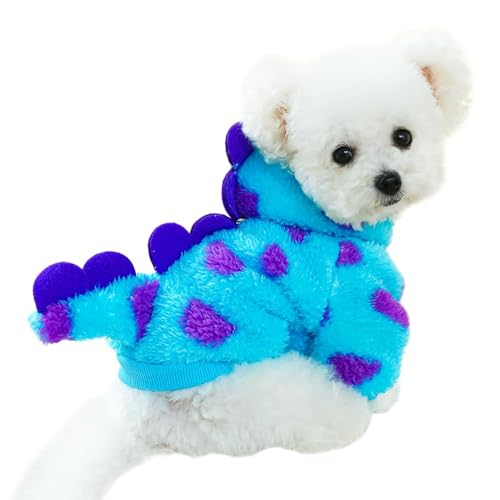 Anelekor Dinosaurier-Hundekleidung für kleine Haustiere, Fleece-Winterwelpen-Kapuzenpullover mit Ring für die Leine, kaltes Wetter, Mantel für Katze, lustiges Kostüm für Weihnachten, Halloween (Blau-2 Anelekor Dinosaurier-Hundekleidung für kleine Haustiere, Fleece-Winterwelpen-Kapuzenpullover mit Ring für die Leine, kaltes Wetter, Mantel für Katze, lustiges Kostüm für Weihnachten, Halloween (Blau-2 von Anelekor
