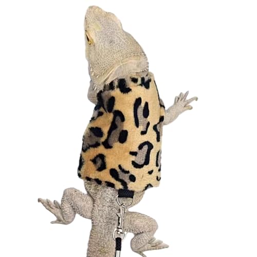 Anelekor Eidechsenkleidung mit Leine für echte Eidechse, Bartagame, Geschirr und Leine, Leoparden-Gecko-Kostüm, Reptilien-Kapuzenpullover für Hautschutz (Leopard) von Anelekor