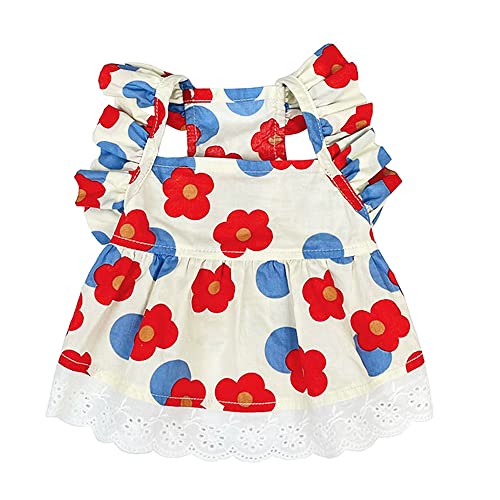 Anelekor Floral Printed Small Dog Dress Ruffled Sleeves Puppy Princess Skirt Spring Girl Dog Clothes Summer Cat Apparel Casual Cotton Pet Sundress for Kitten XS Dog (A, Small) von Anelekor