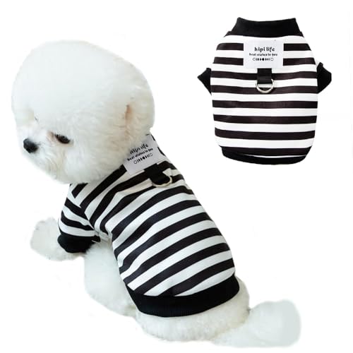 Anelekor Herbst-Hundepullover mit Ring für die Leine, warm, gestreift, Welpenhemd für kleine Hunde, Mädchen, Jungen, Katze, Winter, Haustierkleidung, Zwergspitz, Chihuahua, kaltes Wetter (Schwarz, XL) Anelekor Herbst-Hundepullover mit Ring für die Leine, warm, gestreift, Welpenhemd für kleine Hunde, Mädchen, Jungen, Katze, Winter, Haustierkleidung, Zwergspitz, Chihuahua, kaltes Wetter (Schwarz, XL) von Anelekor