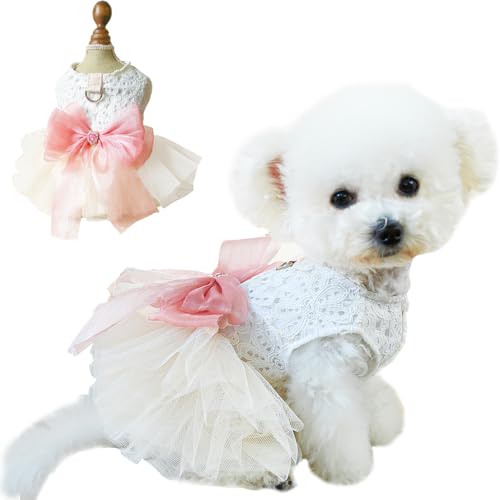 Anelekor Hochzeitskleid für kleine Hunde mit D-Ring, Schleife, Knoten, Welpenkleidung für kleine Hunde, Mädchen, Katzen-Geburtstags-Outfit, Haustier-Partykleid für Kätzchen, Chihuahua, Yorkie, von Anelekor
