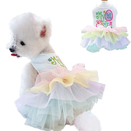 Anelekor Hunde-Oster-Outfit mit Stickerei-Buchstaben "My 1st Ostern", Urlaubs-Welpenkleid, Regenbogen, für kleine Hunde, Tutu, Katze, Kleidung, ausgefallene Haustierkleidung für Chihuahua, Yorkie, von Anelekor