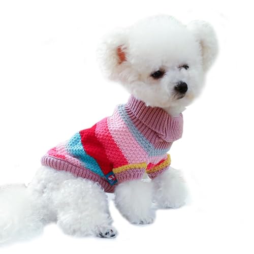 Anelekor Regenbogen-Welpenpullover für kleine Hunde, gestricktes Hunde-Sweatshirt, Zopfmuster, Katzen-Strickwaren, warme Haustierkleidung für Kätzchen, Chihuahua, Yorkie, Pudel, XXS (Regenbogen, XS) von Anelekor