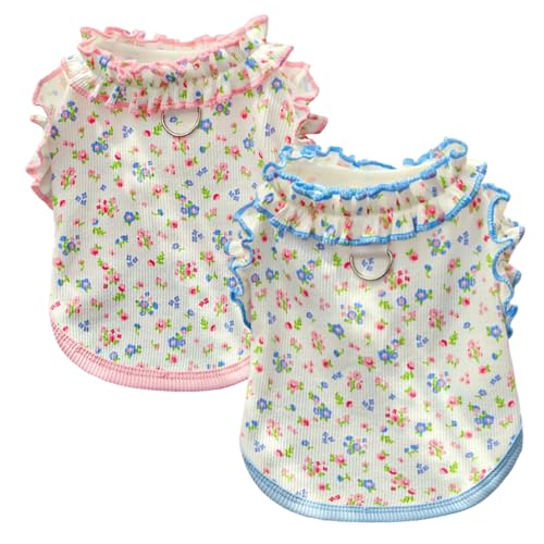 Anelekor Sommer-Hundekleider mit Schleife, für Mädchen, Welpen, Kleidung für Hunde, Frühling, Katze, Outfit, ärmellos, gestuft, mehrlagiges Kuchenkleid (Rosa, Blau, Größe XL) von Anelekor