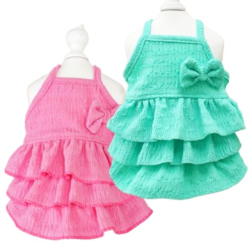 Anelekor Sommerkleider für Hunde mit Schleife, für kleine Hunde, Frühlingskatzen-Outfit, ärmellos, gestuft, mehrlagig, Kuchenkleid für Kätzchen, Chihuahua, Zwergspitz, Yorkie (Rosa, Blau, Größe L) von Anelekor