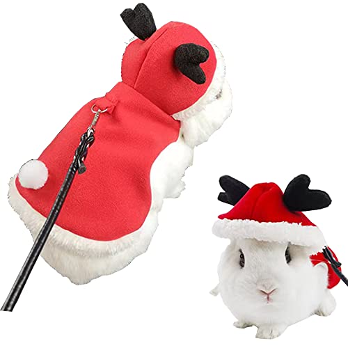 Anelekor Weihnachtskostüm für kleine Tiere, Hase, Umhang mit Hirschgeweih, warme Kleidung, niedliches Festival-Outfit, Meerschweinchen, Chihuahua, Mini-Hund und ähnliche Rassen (M) von Anelekor