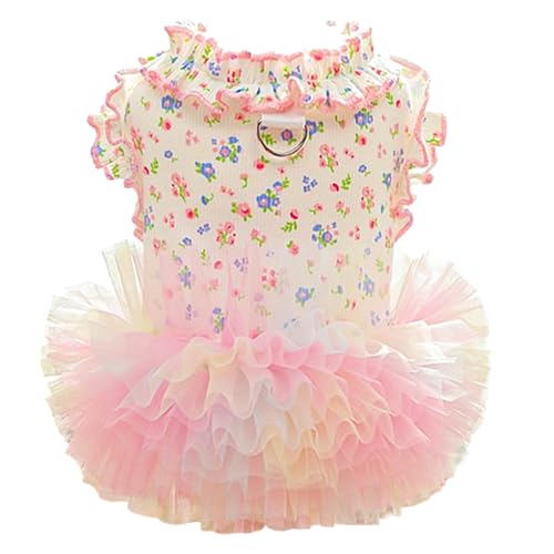 Anelekor Welpenkleid mit Blumenmuster, D-Ring, gerüscht, für kleine Hunde, Frühlingskatzen-Outfit, ärmellos, Haustier-Prinzessinnen-Rock, niedliche Hunde, Tutu-Kleider (Rosa, XL) von Anelekor