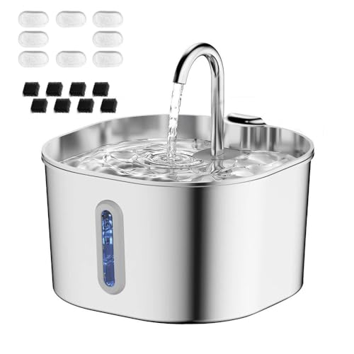 VelvetinePro Edelstahl Katzenbrunnen 2,2L – Ultra-Leiser Trinkbrunnen für Katzen & Hunde mit Filter, Wasserspender mit Wasserstandsanzeige, Spritzfreier Haustier Brunnen von AngLink