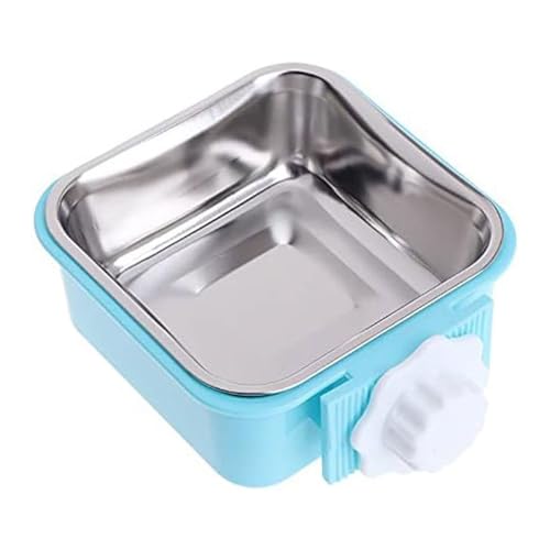 Angeer 2 Stück/Set 2-in-1 Abnehmbarer quadratischer Hundenapf für Kisten, Welpenfutter, Futternapf mit Bolzenhalter, Edelstahl, Haustier-Hängenapf Futternapf Wassernapf (blau-klein) von Angeer